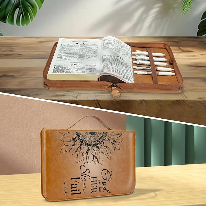 GUEER Bible Cover for Men, Bible Holder, Bible Cover Carrier Carrying Organizer Bag, Zipper and Pockets for Standard Size Bible, Gift for Men (NoLeather Flower)