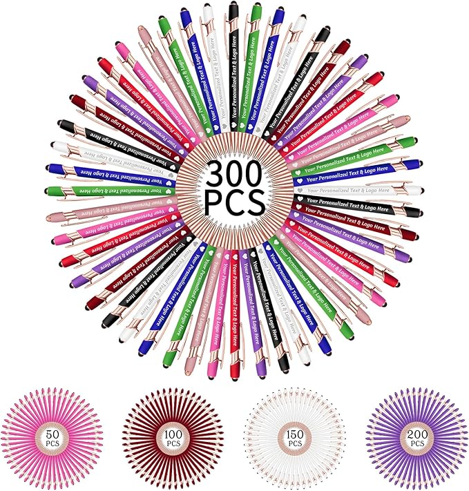 STREADVE 300 Personalized Custom Pens Engraved Writing Pen with Name Logo, Customized Promotional Items Stylus Pen Gifts for Men Women Realtor Business Reunion Wedding
