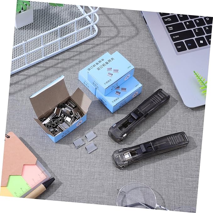 Refillable Clip Stapler Reusable File Stapler with 200pcs Refill Clips Document Clamp for Office and School Binding