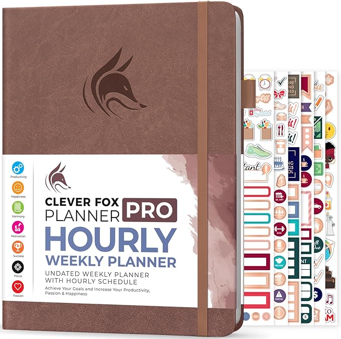 Clever Fox Planner PRO Schedule – Undated Weekly & Monthly Life Planner with Time Slots, Appointment Book & Daily Organizer, A4 (Dark Terracotta)