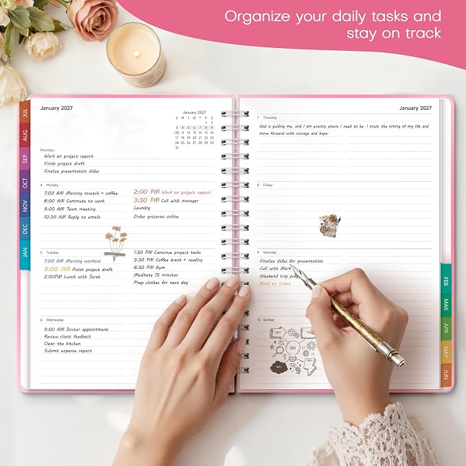 Planner 2026-2027 Monthly and Weekly Academic Planner July 2026 - June 2027, Hardcover Calendar 2026-2027 Agenda Daily Planner for Student Teacher School Office Supplies, 7.4" x 10.2", Pink Ombre