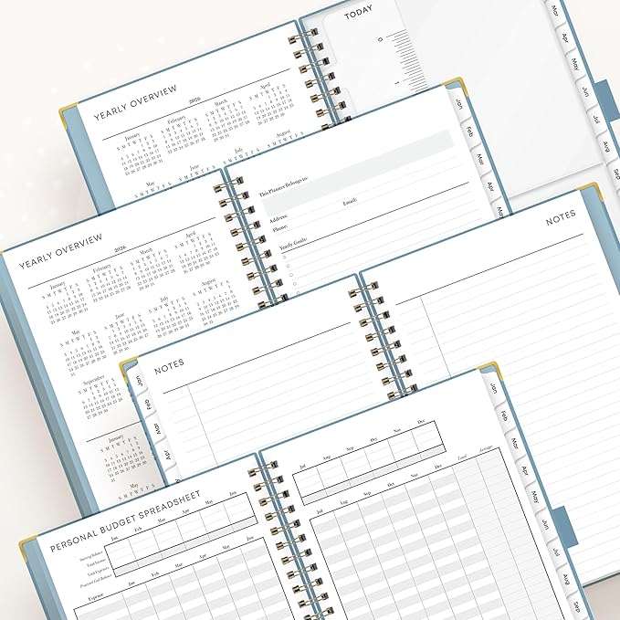 Blue Sky 2026 Weekly and Monthly Planner Calendar, January 2026 - December 2026, 5" x 8", Faux Leather Cover, Durable Twin Wire Binding, Storage Pocket, Laminated Tabs, Includes Pen Loop, Bungee, Ruler, Blue Haze