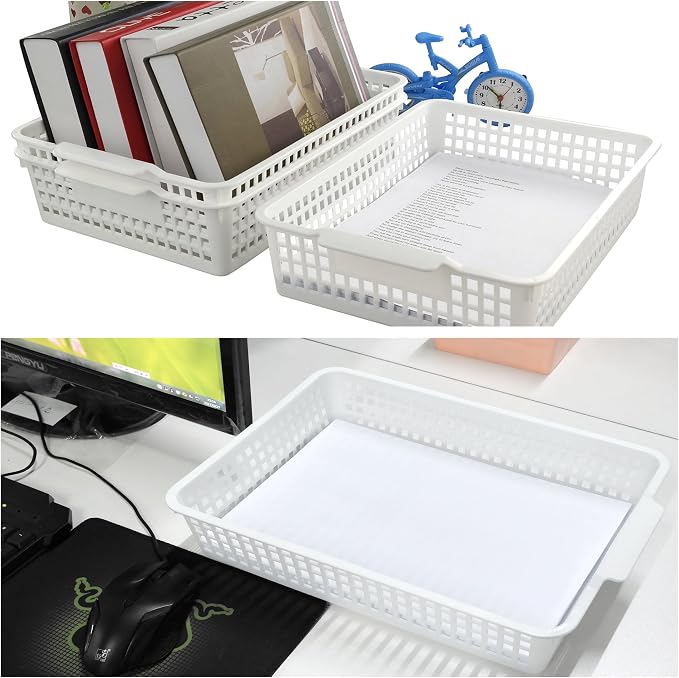 6-Pack Plastic Storage Trays Basket, Organization Basket Tray for Paper/File, White