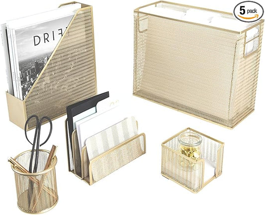 BLU MONACO | Gold Desk File Folder Organizer Set | Desktop Hanging File Organizer with Letter Size Holder | Hanging File Folders Organizer Office Accessories