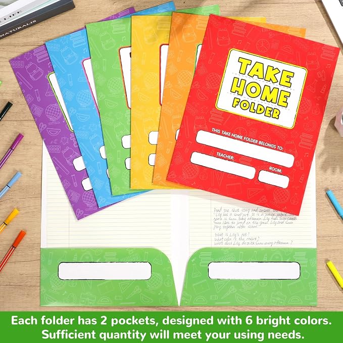 12PCS Take Home Folders Homework 2-Pocket Folders Bulk for Students A4 Letter Size Colorful Classwork Homework Folder Organizer Gifts for Home Office Teachers Educational Supply 9.45 x 12.2 Inch