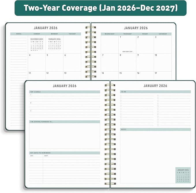 Sweetzer & Orange 2026-2027 Monthly Planner Notebook – 7.5" x 9.5" Two-Year Calendar Planner – January 2026 to December 2027 – Clean Monthly Layout, Sturdy 120gsm Paper, Gold Spiral Binding