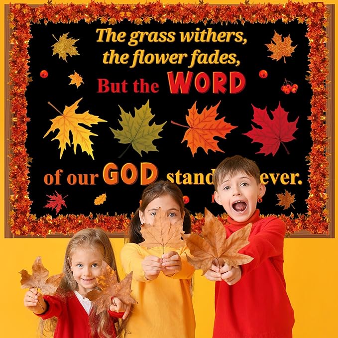 Pasimy Thanksgiving Religious Bulletin Board Classroom Decorations Set Fall Maple Leaf 3D Bulletin Board Autumn Christian Bible Verse Paper Cutouts for School Church Party Decor(Fall)