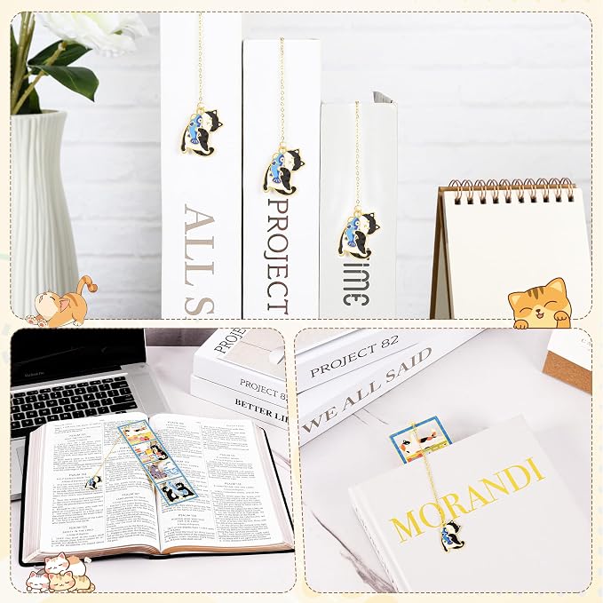 Funny Cat Bookmark, Cute Metal Bookmark with Vintage Gift Box, Cat Themed Gift Book Mark, Cat Book Marker for Reading, Unique Bookmarks for Women, Gifts for Cat Lovers, Book Lovers, Mom, Teachers, Dad