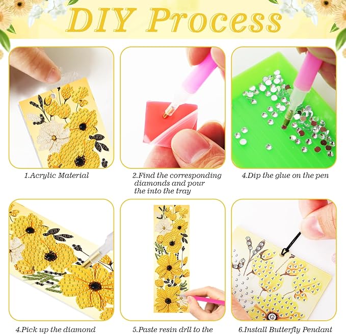 4pcs Flower Diamond Art Bookmarks Kit Floral Diamond Bookmarks for Adults 5D DIY Diamond Art Kit for Spring Reading Lover Book Lover Students DIY Gem Crafts Gift