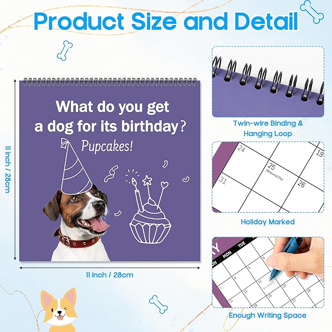 JAPBOR Cute Dog Calendar 2026 - Funny Puppy Joke Pun Wall Calendar, 12 Months Hanging Planner with Thick Paper, Animals Weekly Monthly Home Office Organizer for New Year Christmas Gifts (11" x 11")