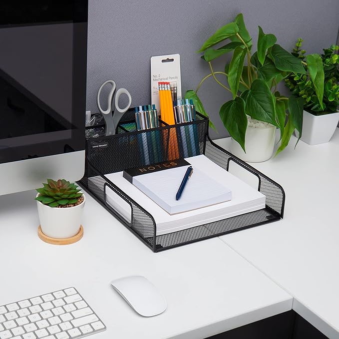 Mind Reader Desktop Organizer, File Storage, Accessory Storage, Workspace, Office, Metal Mesh, 11.5" L x 14.75" W x 5.5" H, Black