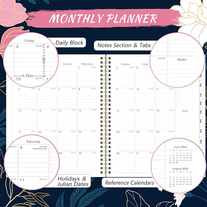 Planner 2026-2027 - Academic Planner 2026-2027 Weekly and Monthly, 8.5" x 11", July 2026 - June 2027, Calendar Planner Spiral Bound with 12 Monthly Tabs