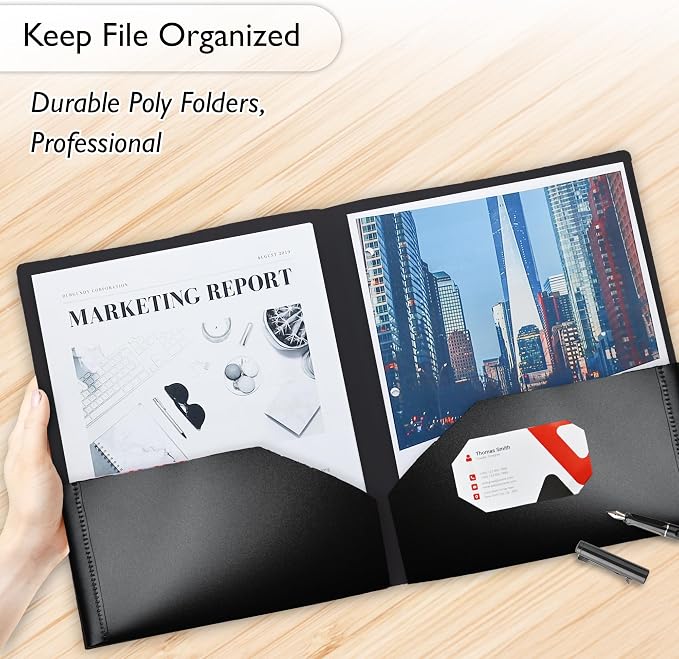 BAZIC Products 2-Pocket Poly Portfolio with View Cover, for Filing Office Home, Set of 2
