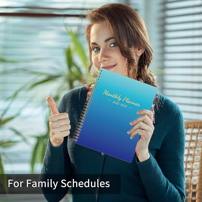 Monthly Planner 2026-2027, 18 Months Calendar Book from JAN 2026 - JUN 2027 with Habit Tracker, Goals,To -Do List, Summary & Monthly Review,Waterproof Cover Twin-Wire Binding, 8.5" x 11 Blue Gradient