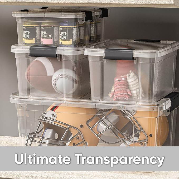 Superio Small Clear Plastic Storage Bin with Lid,Non-Toxic, BPA Free, Odor Free, Organizer Storage Box, Stackable Plastic Tote for Home, Garage, School, and Office (11 Quart, 3 Pack)