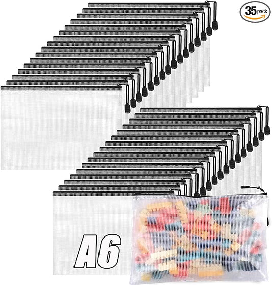 Mesh Zipper Storage Bags, 35 Pack, Waterproof Reusable Pouches for Toys, Bikini, Puzzle Organization, Office Supplies (A6)