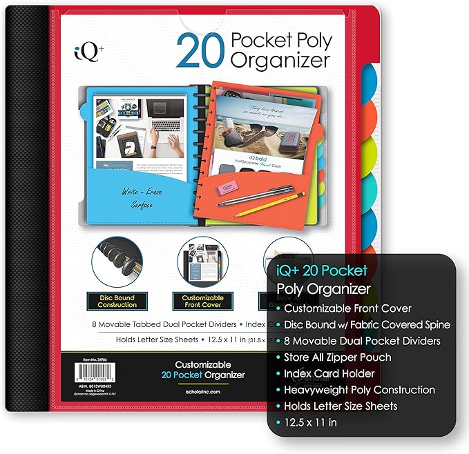 iScholar 20 Pocket Folder with Zipper Pouch, Color May Vary (34906)