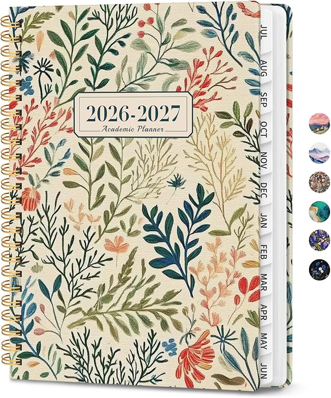 Planner 2026-2027, Monthly and Weekly Academic Planner July 2026 - June 2027, Hardcover Student Teacher Planning Agenda Calendar Book with Tabs, Perfect for Office School Supplies, A4 (8.5" x 11") - Herbs