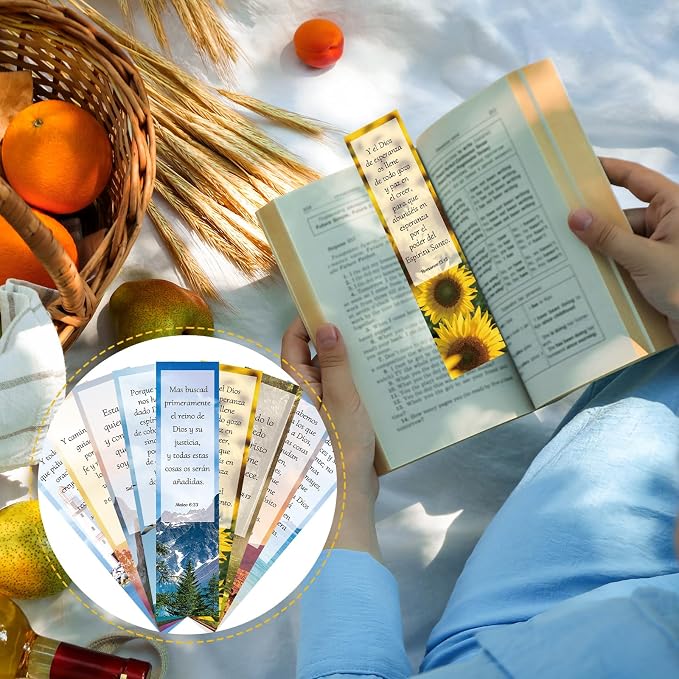 Wxiben Spanish Christian Bookmarks Gifts - 50PCS Bible Verse Scripture Bookmarks Religious Inspirational Book Marks Scenery Page Markers Clip for Book Lovers Students Teachers Reading Christian Gifts