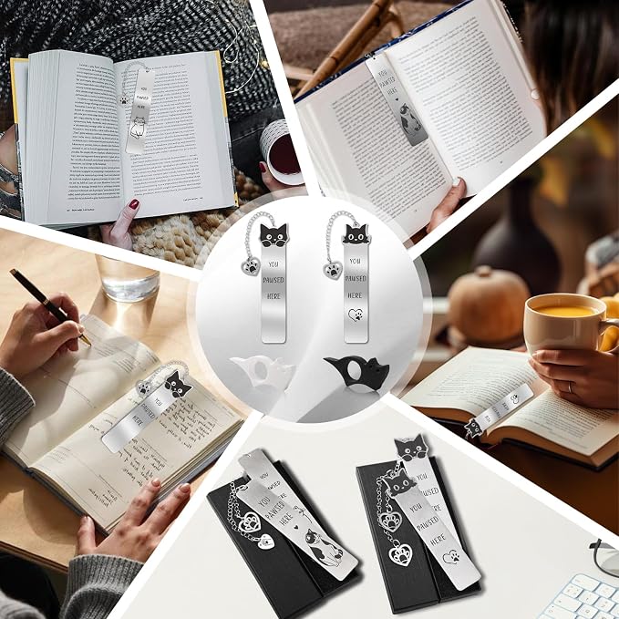 2 Pcs Cute Cat Pendant Bookmarks with Thumb Book Page Holder, Cat Lover Gifts for Women Men Reader, Ideal Book Reader Gifts & Reading Accessories(Cat B)