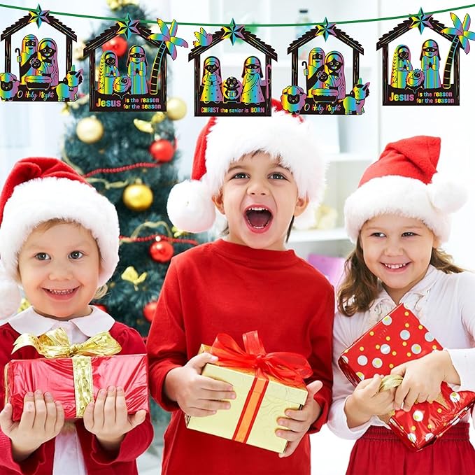 Christmas Nativity Scratch Card - 60Pcs DIY Christmas Nativity Scene Magic Scratch Cards Craft Kit for kids, Christian Jesus Birth Hanging Tags Party Favors for Xmas Sunday School Classroom