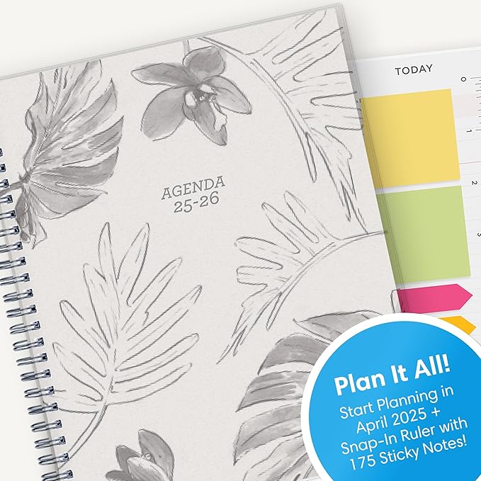 Blue Sky 15 Month 2025-2026 Weekly and Monthly Academic Year Planner Calendar, April 2025 - June 2026, 7" x 9", Flexible Cover, Wirebound, Laminated Tabs, Includes Ruler & Sticky Notes, Tropical