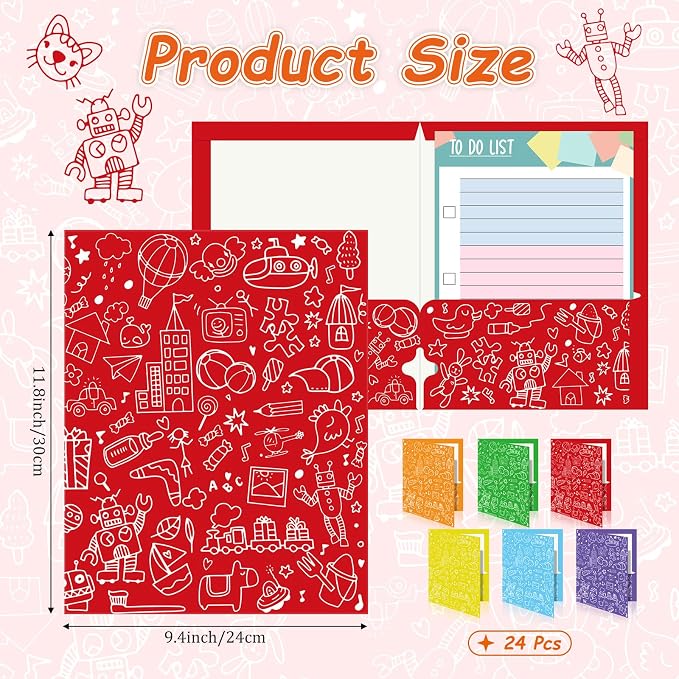 Cinrobiye 24 Pack Inspirational 2 Pocket Folders with 32 Name Labels, Decorative Motivational Letter Size Kids Folders File with Pockets for Office Home Homework Documents Storage Organizer