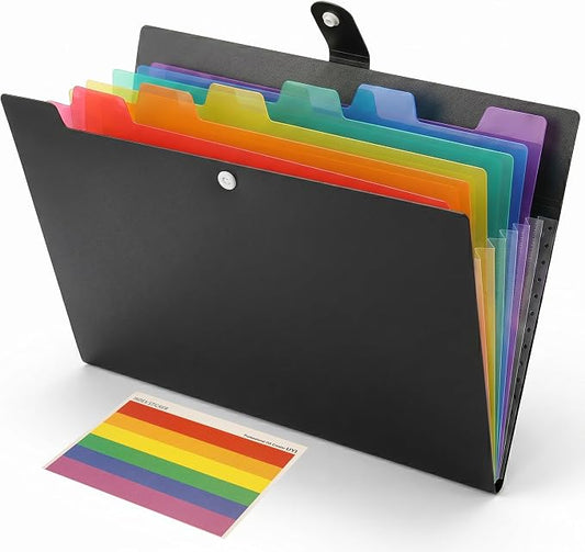Tungta 7 Pockets Expanding File Folder, Rainbow Label Accordion Organizer for A4 Documents