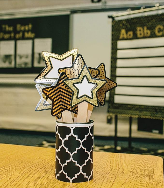 Carson Dellosa Sparkle and Shine 36-Piece Star Cutouts, Gold Foil Space Theme Bulletin Board Decorations for Labels, Cubbies, Locker Decorations, Posterboard, and Classroom Decor