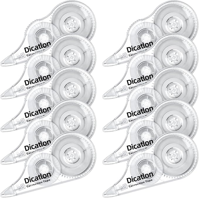 White Correction Tape 10 Pack, Easy Use Roller Applicator, Instant Dry, Jam Free PET Film, Smooth Precise Corrections for School, Office, Home,1/5" X39Ft
