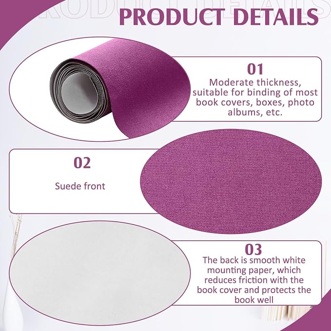PerKoop Book Cloth for Book Binding 40 x 16 Inch Fabric Surface Paper Backed Bookcover Archival European Durable Strong Bookbinding Supplies Cover Books Album Scrapbooking (Purple)