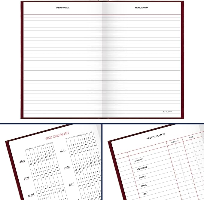 AT-A-GLANCE 2026 Diary, Standard Diary, Daily, 5" x 7-1/2", Small, 12-Month, Hardcover, Red (SD3871326)