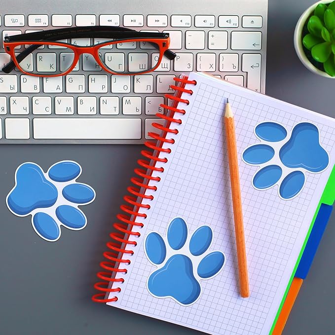 Junkin 60 Pcs Mini Paw Prints Cutouts Accents Bulletin Board Patrol Table Decorations Wall Decal Poster for Kids Educational School Home Party Supplies(Light Blue)