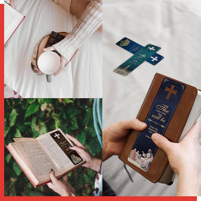 120 PCS Bible Bookmarks, 30 Designs with Hollow Cross Double Sided Printing Bookmarks, Christian Motivational Bookmarks for Women, Men, Church, Book Lovers (1.8” x 7.1”)