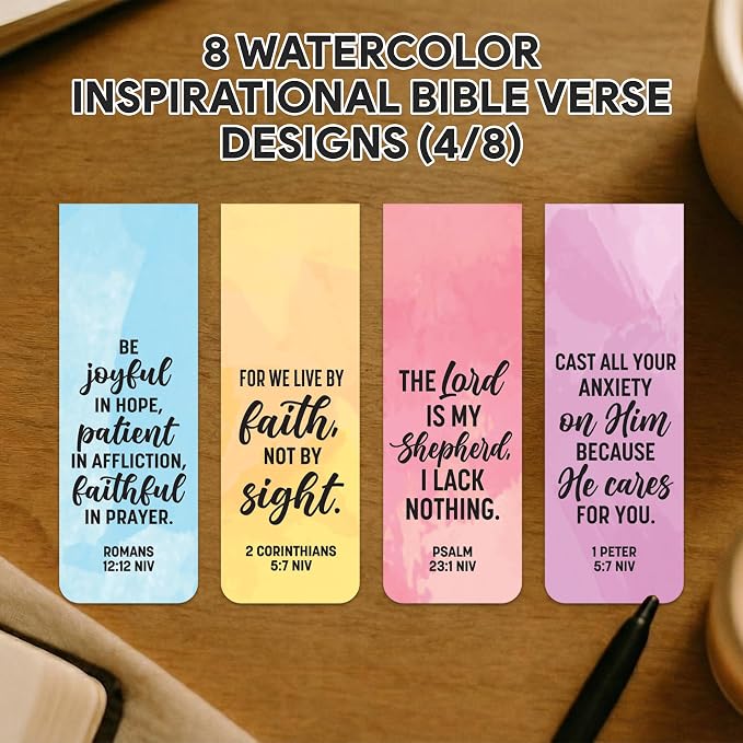 Decorably 8 Pack 0.8x2.3in Bible Verse Magnetic Bookmarks Christian, 8 Watercolor Motivational Designs Prayer Page Clips for Women & Men - Study, Devotional, Journaling, Reading, Gift