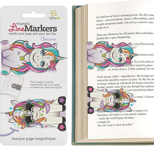 Gifts for Readers & Writers Linemarker Magnetic Bookmarks for Women & Men Unicorn, Set of 2 Magnet Bookmark Clips, Magnetic Page Holder & Book Marker for Reading with Cute Bookmarks Design for Kids