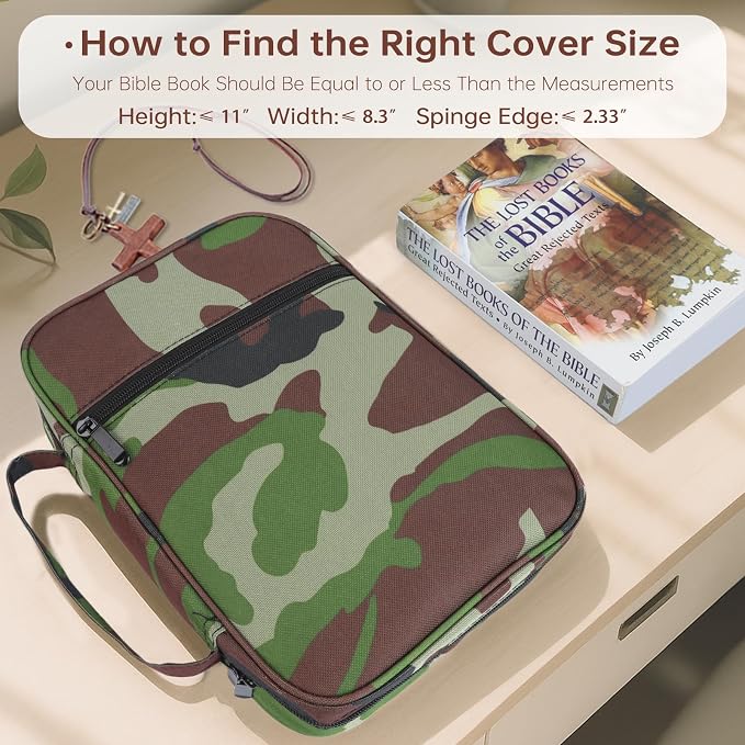 Bible Cover Bible Case for Men Canvas Carrying Cases Book Protector Case Bible Bag with Durable Handle Study Supplies Accessories Christian Gifts (Camouflage, Large)