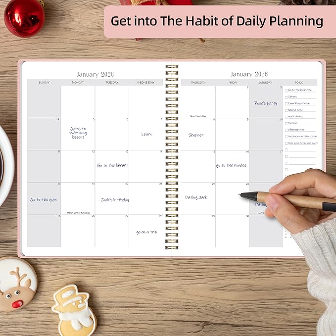 2026-2027 Monthly Planner, Jan 2026-June 2027, A4 (8.5" x 11"), 2 Year Monthly Planner, 24 month Calendar, Simple Calendar Planner Notebook Cardboard Cover, Suitable for Schools & Offices, Pink
