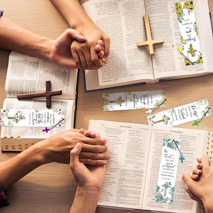 Gersoniel 30 Pcs Christian Bookmarks for Women Bible Verse Inspirational Scripture Bookmark Bulk Religious Page Marker with Cross Pendant for First Communion Mother Day Church Gift(Floral Style)