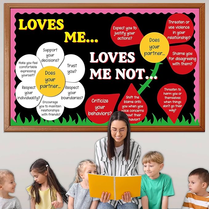 Valentine's Day Bulletin Board Valentine Classroom Decorations Healthy Relationship Cutouts with Borders DIY Floral Bulletin Board Set for Craft Projects School Home Office Wedding Wall Decor