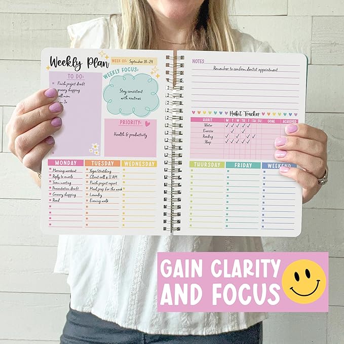 Undated Planner Weekly and Monthly - Spiral Undated Weekly Planner for Kids & Adults, Week Planners Habit Tracker, Goal Planners Notebook for Work, Agenda Planning Notebook