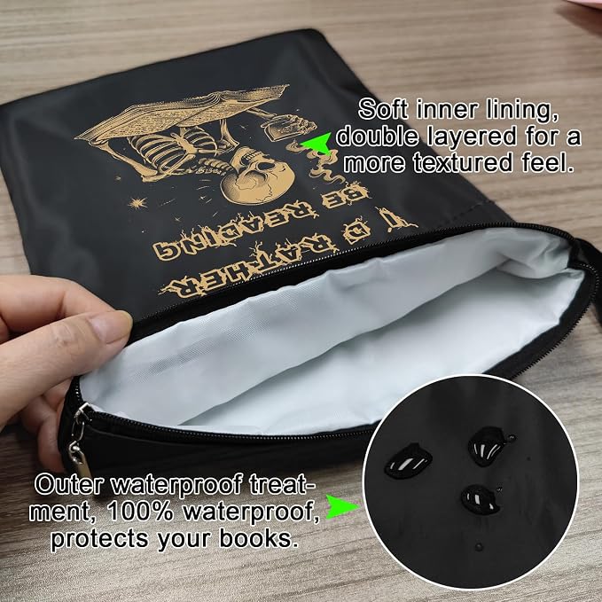 Book Sleeve with Zipper, Book Sleeve for Book Lovers, The Reader Tarot Card Book Sleeves, Book Pouch Kindle Protector, Gifts for Women Teacher Librarian Bookworm Bookish (Black-E, Large)