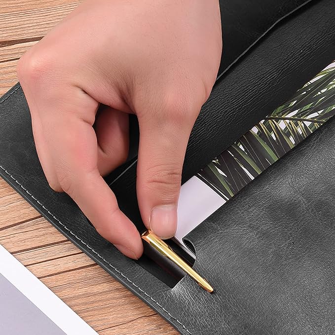 VANRA 1 Piece File Folder Organizer PU Leather File Jackets Document Holder Project Pockets with Magnetic Closure Button and Inner Bag for A4 Letter Size Paper (Black)