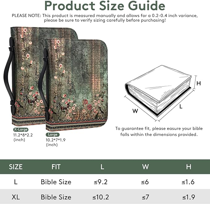 Bible Cover Case for Women PU Leather Woman Book Carrying Bag Bible, Protective Bible Organizer Holder Bag with Handle and Zippered Pocket, Christian Gift for Lady Girls (Boho Floral, XL)