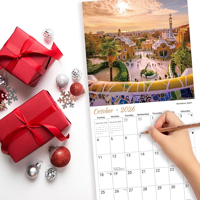 European Destinations 2026 Wall Calendar | 12" x 24" Open Hangable Monthly | Thick & Sturdy Paper | Take a Tour of Europe | Family Planner Calendar