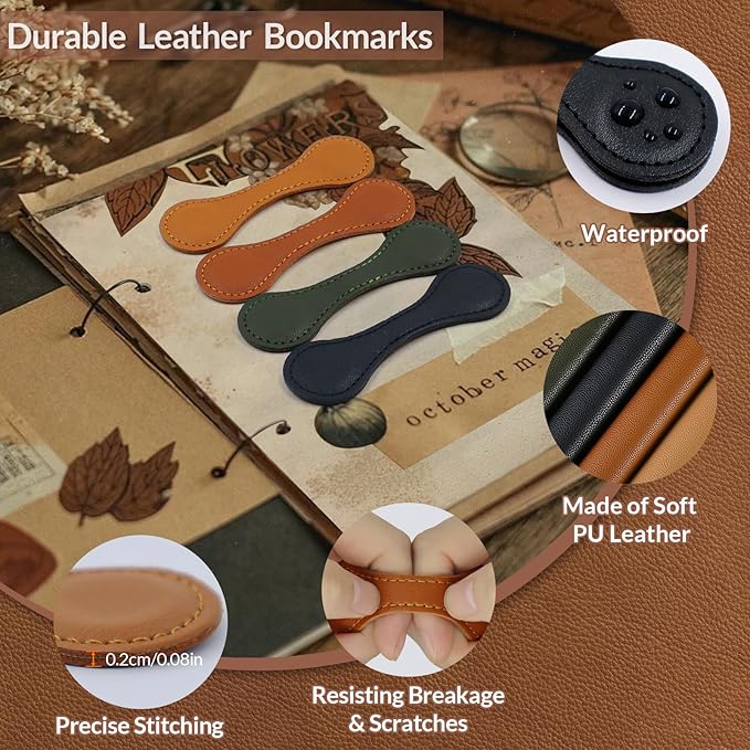 4 PCS Magnetic Leather Bookmarks for Teacher Appreciation Gifts, Timeless Magnetic Book Marks for Reading Women, Men, Book Lovers with Elegant Gift Box(Light Brown, Dark Brown, Vintage Green, Black)
