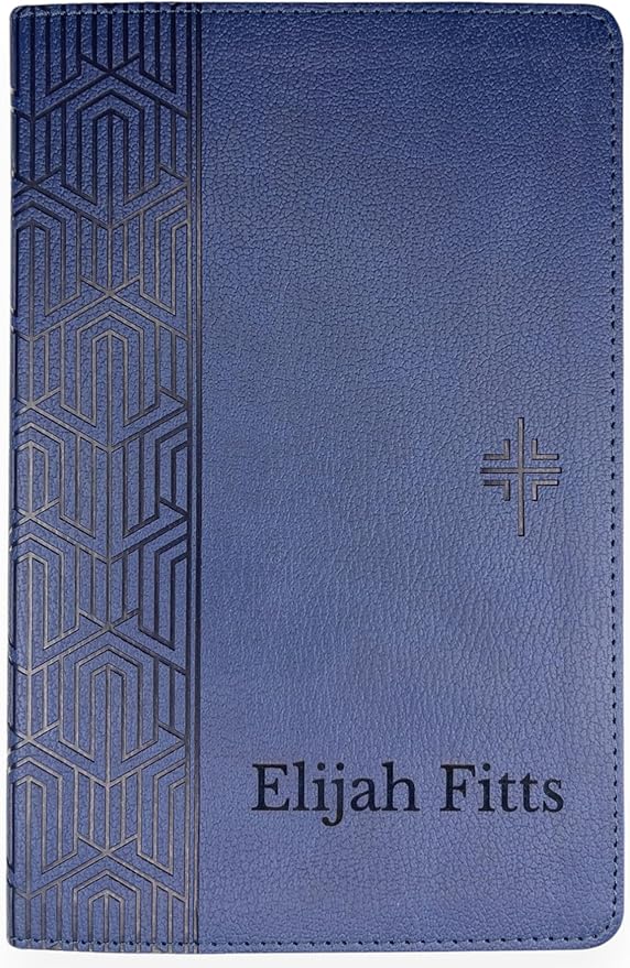 Personalized NLT Bible Faux Leather New Living Translation Bible Small Print Size with Geometric Design | Custom with Name | Gift for Religious Celebrations | Blue