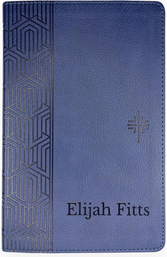 Personalized NLT Bible Faux Leather New Living Translation Bible Small Print Size with Geometric Design | Custom with Name | Gift for Religious Celebrations | Blue