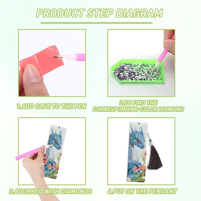 Dragon Diamond Art Bookmarks Kit: 8 Pcs Diamond Painting Bookmark with Tassels, Fantastic Dragon Book Marks for Book Lovers, Gifts for Reading Men DIY Crafts