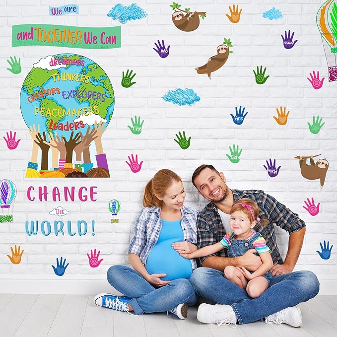 Gersoniel 67 Pcs One World Together We are and Together We Can Change The World Classroom Bulletin Board Set Decorations Back to School Board Border for Party Classroom School Chalkboard Wall Decor